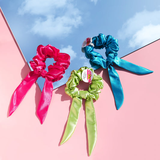 Satin Silk Scrunchie - Bunch of 3 with tail