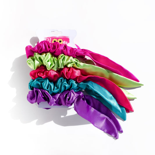Satin Silk Scrunchie - Bunch of 5 with tail